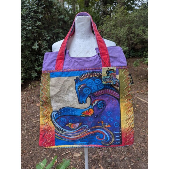 Laurel Burch Handbags - Laurel Burch Large Horses Tote Bag Purse Canvas Zippered  great condition